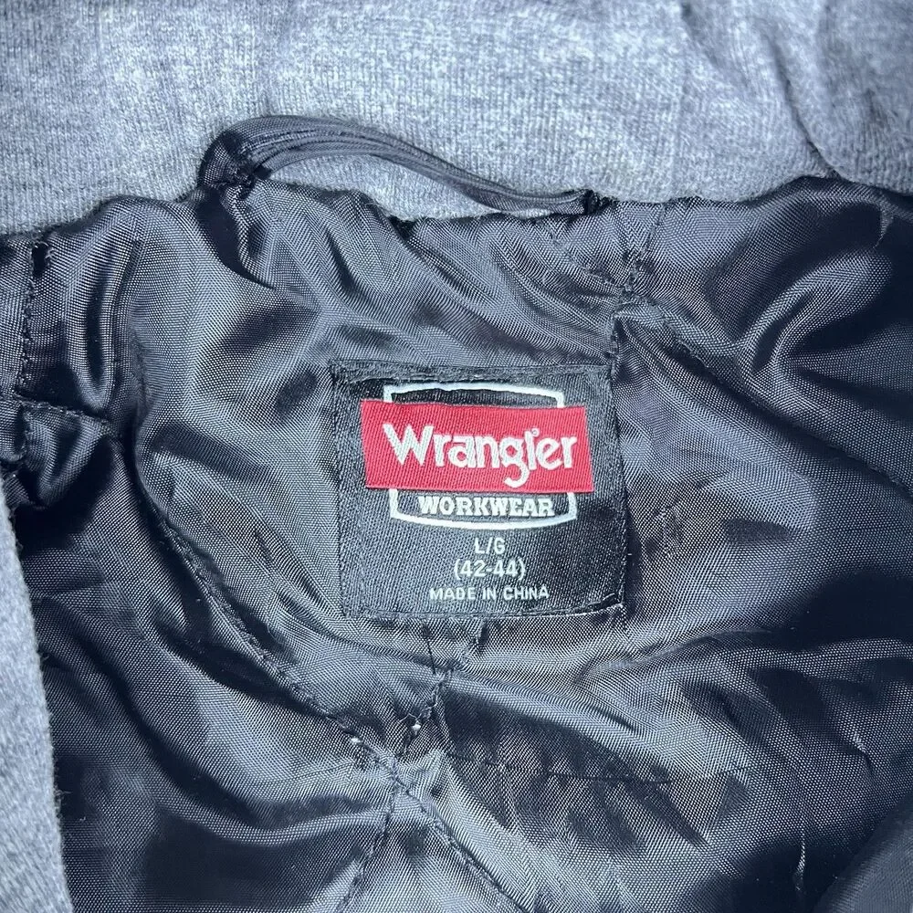 Wrangler Workwear Men's Jacket Hooded Light Grey Chore Coat Canvas Sz L (42-44)